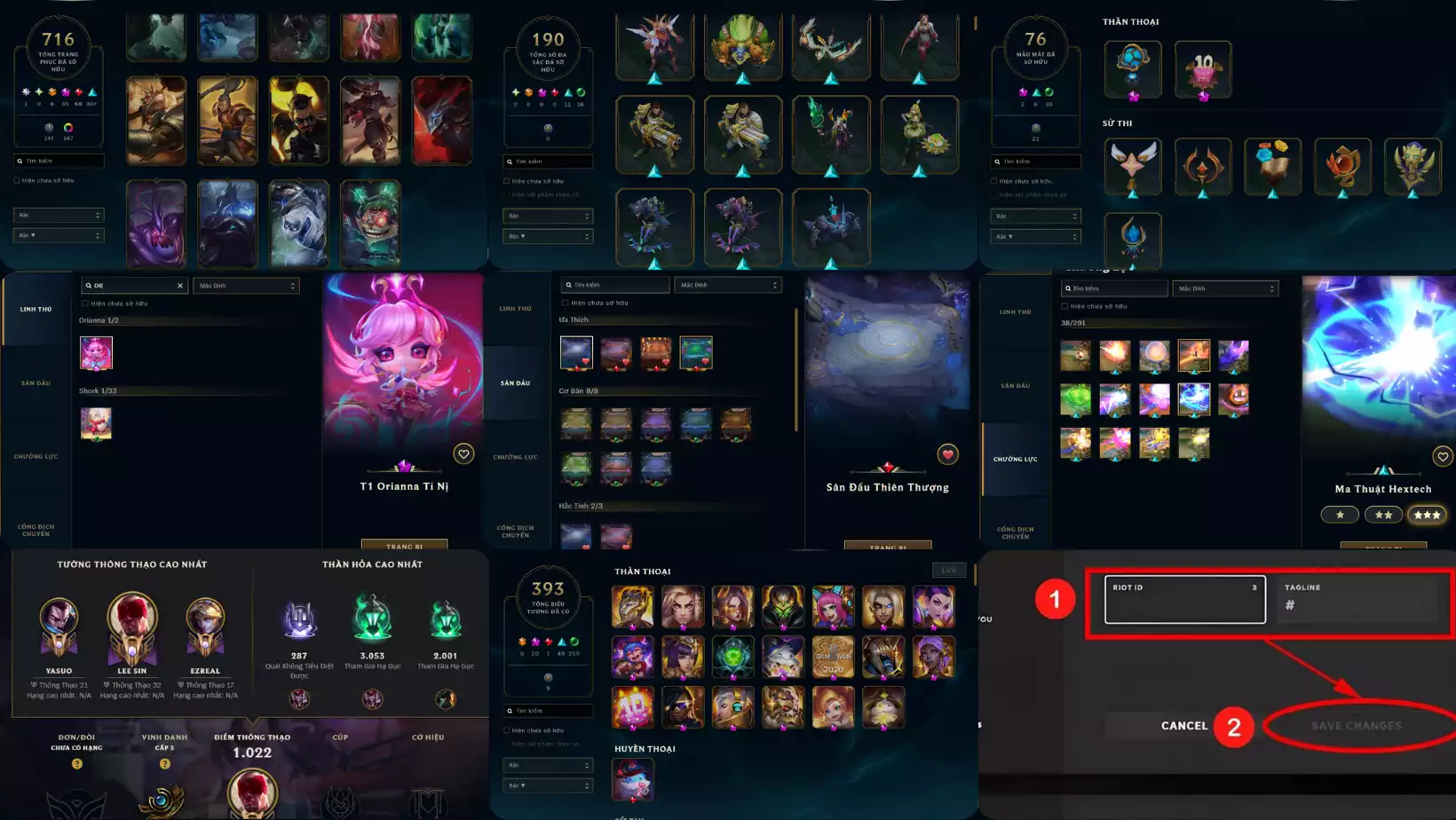 Ảnh LOL 716 SKIN 1 BO THUONG 6  TOI THUONG 35 THAN THOAI 68 TIM 307 SU THI UNRANK TFT ORIANNA T1